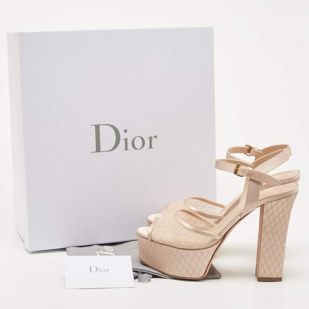 CHRISTIAN DIOR Pink Champagne Quilted Platform Heels